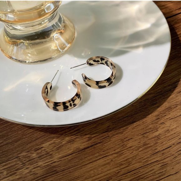 Korean Style Brown Leopard Earrings - Picture 2 of 10